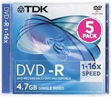 DVD-R TDK 4.7 , 16x, 5 ., Jewel Case,  DVD 