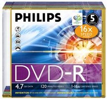 DVD-R Philips 4.7 , 16x, 5 ., Slim Case, Color, (5746),  DVD 