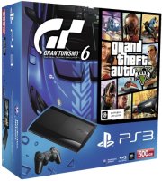   Sony PlayStation 3 Super Slim 500Gb +  Grand Theft Auto V + Gran Turismo 6
