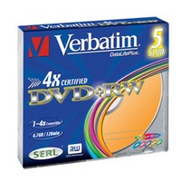   Verbatim DVD+RW 4,7Gb 4x Color Slim Case 5P