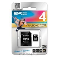   Micro SDHC 4Gb Class 6 Silicon Power SP004GBSTH006V10-SP +  SD