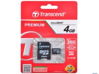   Transcend (TS4GUSDHC10) microSDHC Memory Card 4Gb Class10 + microSD--)SD Adapter