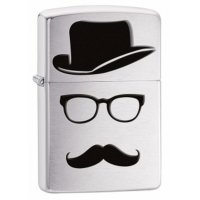  ZIPPO Moustache & Hat,    Brushed Chrome, , 36  12x56 
