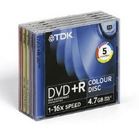 DVD+R TDK 4.7 , 16x, 5 ., Slim Case Color, (DVD+R47SCMIXED5),  DVD 