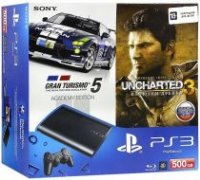   Sony PlayStation 3 500Gb New Super Slim HDD + 2 : Gran Turismo 5  Uncharted 3