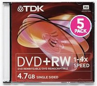 DVD+RW TDK 4.7 , 4x, 5 ., Video Box, Scratch Proof, (DVD+RW47SPANEB),  DVD