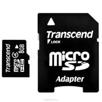   Transcend (TS8GUSDHC4) microSDHC Memory Card 8Gb Class4 + microSD--)SD Adapter
