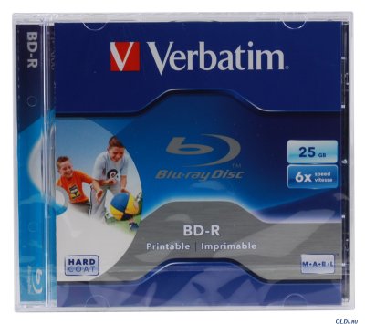 Blu-Ray Verbatim 25 , 6x, 1 ., Jewel Case, Printable, (43713),  Blu-Ray 