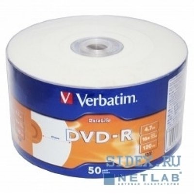  DVD-R Verbatim 4.7 Gb 16x DataLife Inkjet Printable Shrink (50 ) (43793)