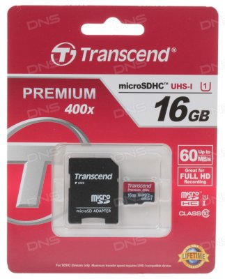   MicroSD 16Gb Transcend (TS16GUSDU1) Class 10 microSDHC + Adapter