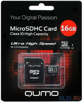   Micro SDHC 16Gb class 10 UHS-I QUMO QM16GMICSDHC10U1 + SD adapter