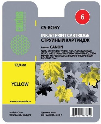 Cactus CS-BCI6Y, Yellow    Canon S800/S820/S9000/i550/i860/i905D/i950S/i9100/JX50
