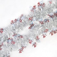 Новогодняя мишура "Серебристая со снеговиками", 8x200 см