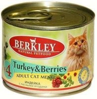 Консервы Berkley "№4", для взрослых кошек, индейка с лесными ягодами, 200 г