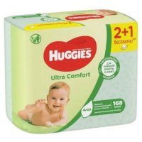 Салфетки влажные Huggies Ultra Comfort "Алоэ", 168 штук (3x56 штук)