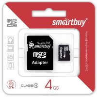   SmartBuy (SB4GBSDCL4-01) microSDHC 4Gb Class4 + microSD--)SD Adapter