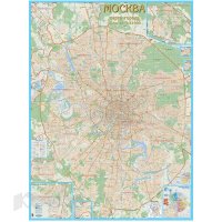 Настенная карта Москва с каждым домом (1:21000, в деревянной рамке)