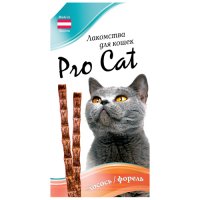 0.015 кг Лакомство для кошек PRO CAT Лакомые палочки лосось, форель 13,5 см 5 г*3 шт 15 г