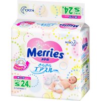 Подгузник детский Merries 394615 хлопок, размер: S, универсальный, 4-8 кг., 24 шт., Япония