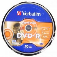Диск DVD-R Verbatim 4.7 Gb, 16x, Cake Box (10), LightScribe (10/200)
