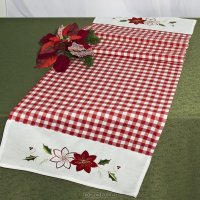 Дорожка для декорирования стола "Schaefer", прямоугольная, цвет: красно-белый, 40 см x 140 см. 07322