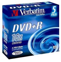 DVD+R Verbatim 4.7 , 16x, 5 ., Jewel Case, Matte Silver, (43497),  DVD 