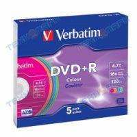  DVD-R Verbatim 4.7 Gb, 16x, Slim Case (5), Color Lightscribe (5/100)