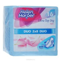 Helen Harper Гигиенические прокладки ультратонкие "Ultra Top Dry. Super Duo", с крылышками, 16 шт
