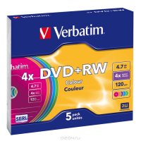   Verbatim DVD+RW 4.7Gb 4x SERL Color Slim Case 5P