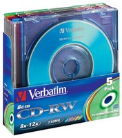 miniCD-RW Verbatim 210MB, 24 ., 8-12x, 5 ., Slim Case, Color, DL+, (43555), 