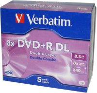 Оптический диск DVD+R Verbatim DualLayer 8,5Gb 8x Jewel Case 43541 (5 шт.)