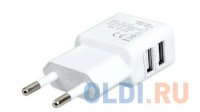 Зарядное устройство/адаптер питания USB от эл.сети Orient PU-2402, два выхода USB, 5 В / 2.1A, белый