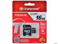  Transcend (TS16GUSDHC10) microSDHC Memory Card 16Gb Class10 + microSD--)SD Adapter