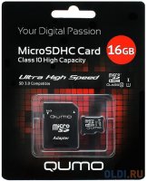 Карта памяти Micro SDHC 16Gb class 10 UHS-I QUMO QM16GMICSDHC10U1 + SD adapter