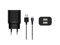   Nobby Comfort 008-001 2xUSB 2.1A (1/1A) +  microUSB 1.2m SoftTouch Black