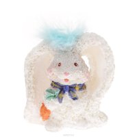 Декоративная статуэтка Home Queen "Кролик-ушан", цвет: белый, голубой, высота 6,5 см