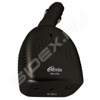 Инвертор авто RITMIX RPI-1751 автомобильный инвертор, до 175 Вт, USB - 5 В, евророзетка, подключен