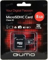 Qumo (QM8GMICSDHC4) microSDHC 8Gb Class4 + microSD--)SD Adapter