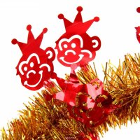 Мишура новогодняя Sima-land "Обезьяна с короной", цвет: красный, золотистый, диаметр 5 см, длина 200