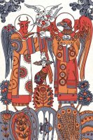 Открытка "Телец и орел читают Евангелие". Из набора Мифы славянской цивилизации". Автор Светлана Бой