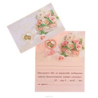 Русский дизайн Приглашение "На Свадьбу!" кольца и розы, фольга