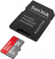 Карта памяти MicroSD 64Gb SanDisk Ultra (SDSQUNC-064G-GN6MA) Class 10 microSDXC + адаптер