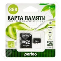 Micro SDHC 8Gb Perfeo Class 10 +  SD (PF8GMCSH10A)