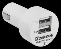 Автомобильное зарядное устройство Defender ECA-15 2.1/1 А 2 х USB белый