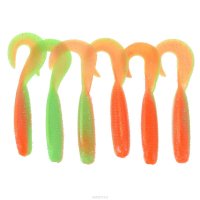 Твистер Tsuribito "Nami", цвет: зеленый, оранжевый, 6 см, 6 шт