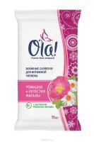 Ola! Влажные очищающающие салфетки для интимной гигиены "Ромашка и лепестки мальвы", 15 шт