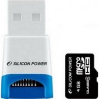   8 Gb Silicon Power MicroSD (SP008GBSTH004V81) Class 4 + + micro USB Reader V81, Retail