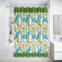 Штора для ванной комнаты Ветки 180 х 180 см цвет зеленый