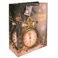 Пакет новогодний " Часы Ретро ", 18 х 23 х 10
