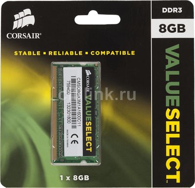   Corsair Value Select (CMSO8GX3M1A1600C11) DDR-III SODIMM 8Gb (PC3-12800) CL11 (fo